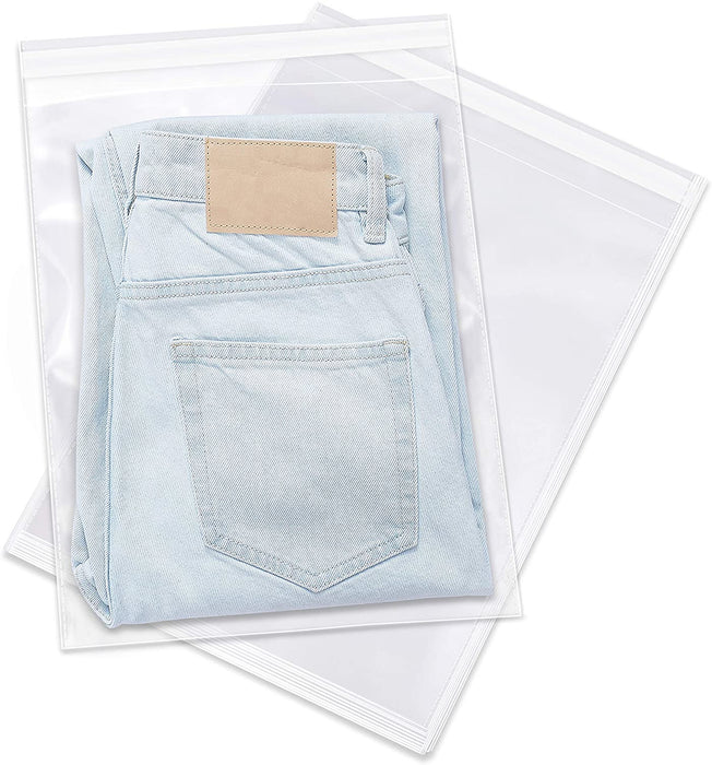 Self Seal Clear Poly Bags with Suffocation Warning for Packaging, Clothes & FBA - Permanent Adhesive 12x15