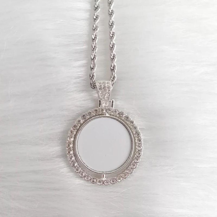 Round Rotating Blank Sublimation Necklace Blank (Silver)