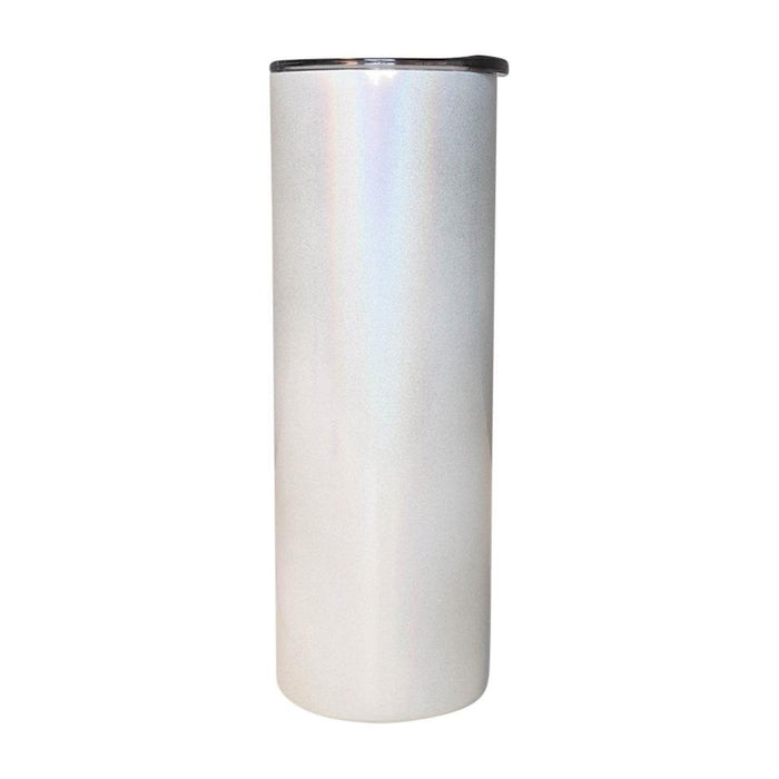 GLITTER White Straight Skinny Tumbler with Straw and lid, Sublimation Blank, 20oz, Double Walled, Stainless Steel