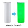 Glow in the Dark 20 oz skinny straight sublimation tumbler, UV changing/ Color changing (GREEN) tumblers