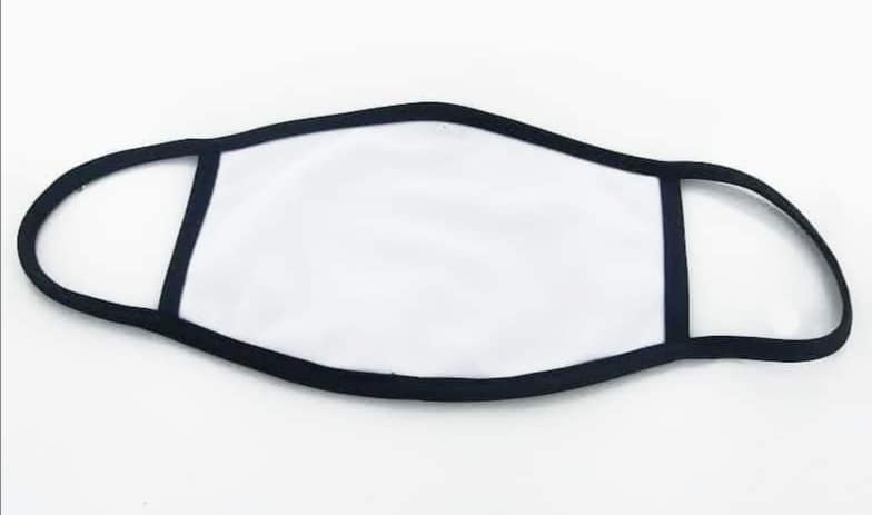 Mask Sublimation Blank (adults - Large)8" x 5 1/2" Large Sublimatable Face Mask With Black Trim & Ear Loops