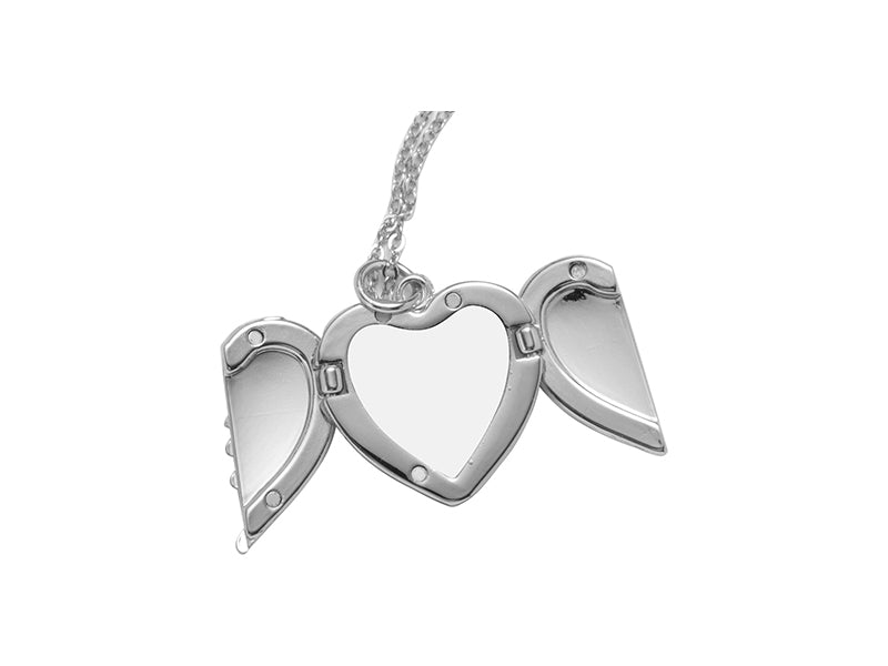 Sublimation Heart Angel Wings Necklace (Silver)