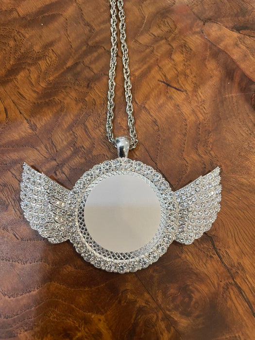 SUBLIMATION NECKLACE - Circle rhinestone necklace with wings | sublimation | sublimation wing pendant | sublimation angel wings