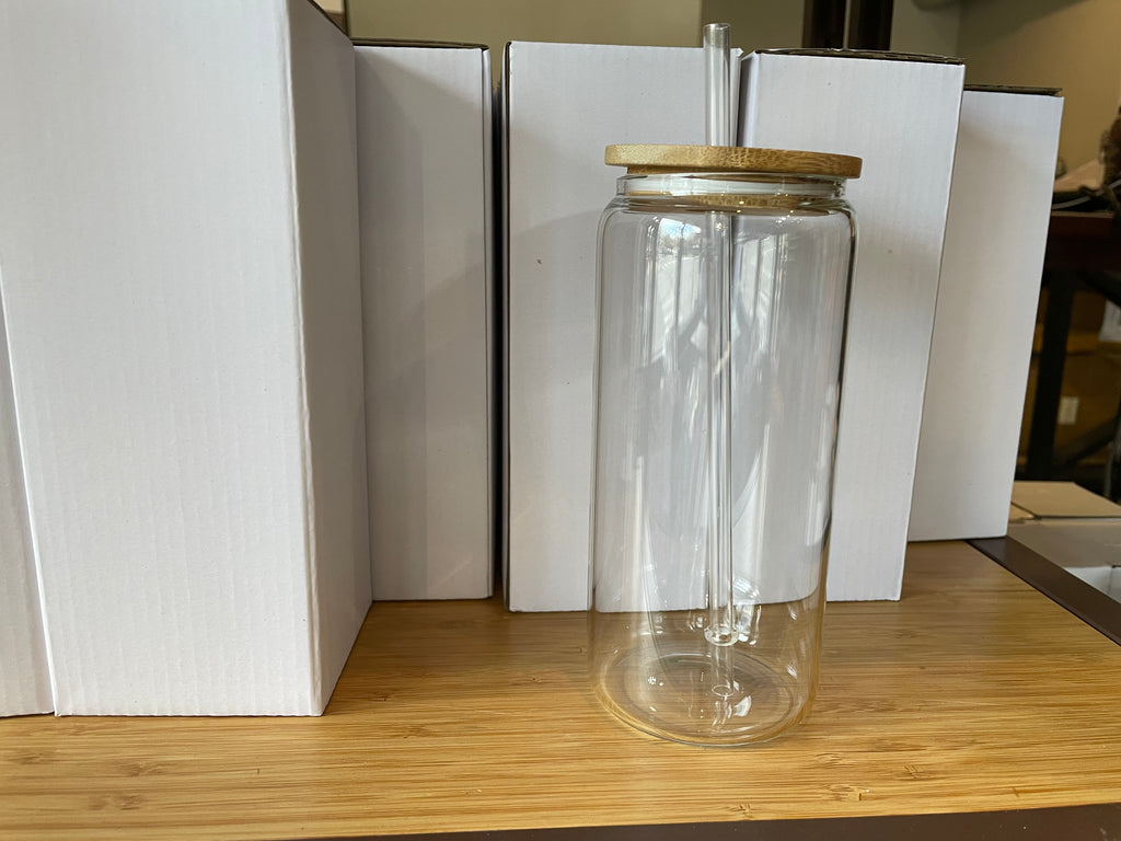 Sublimation Glass Tumbler with bamboo lid and handle – HTVMAX