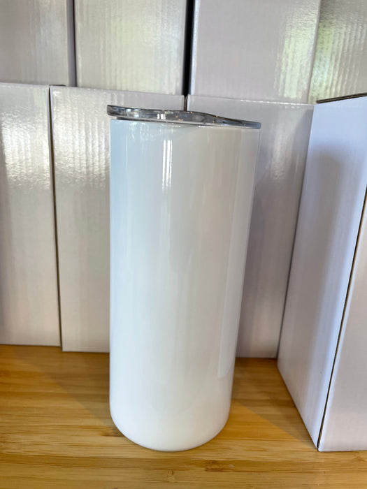 White Straight Skinny Tumbler with Straw and lid, Sublimation Blank, 15oz, Double Walled, Stainless Steel