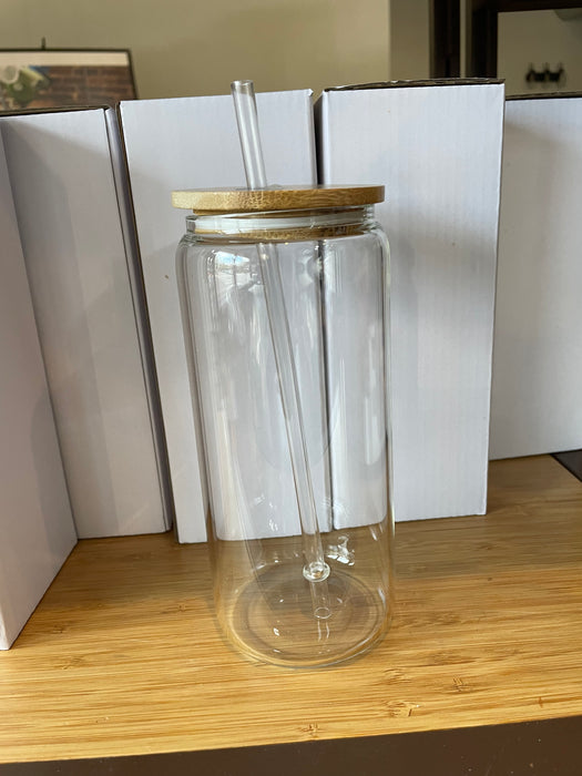 Sublimation Glass Cup with Bamboo lid and Straw