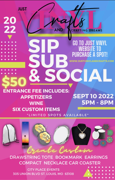 Sip, Sub and Social Sublimation Workshop- Craft Classes