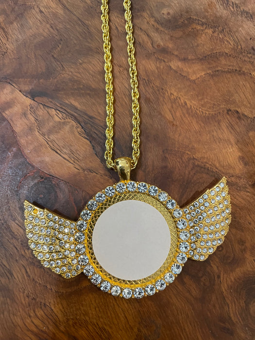 SUBLIMATION NECKLACE - Circle rhinestone necklace with wings | sublimation | sublimation wing pendant | sublimation angel wings