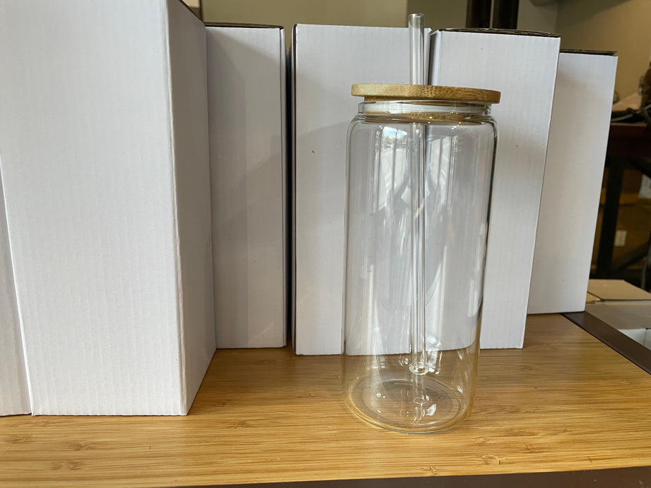 Sublimation Glass Cup with Bamboo lid and Straw