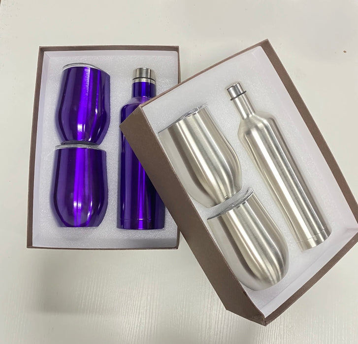 Wine gift set 17oz Stainless Steel Wine Bottle Set 17oz wine Bottle with two 12oz glasses tumblers gift sets