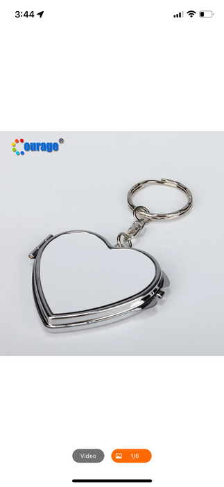 Cosmetic double sides heart mirror printing compact keychain -sublimation blank
