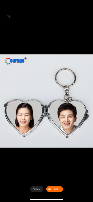Cosmetic double sides heart mirror printing compact keychain -sublimation blank