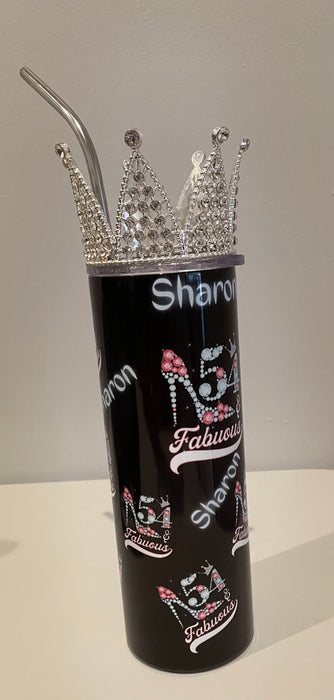 Crown Topper for 20oz tumblers and customized longer metal straw (Silver)